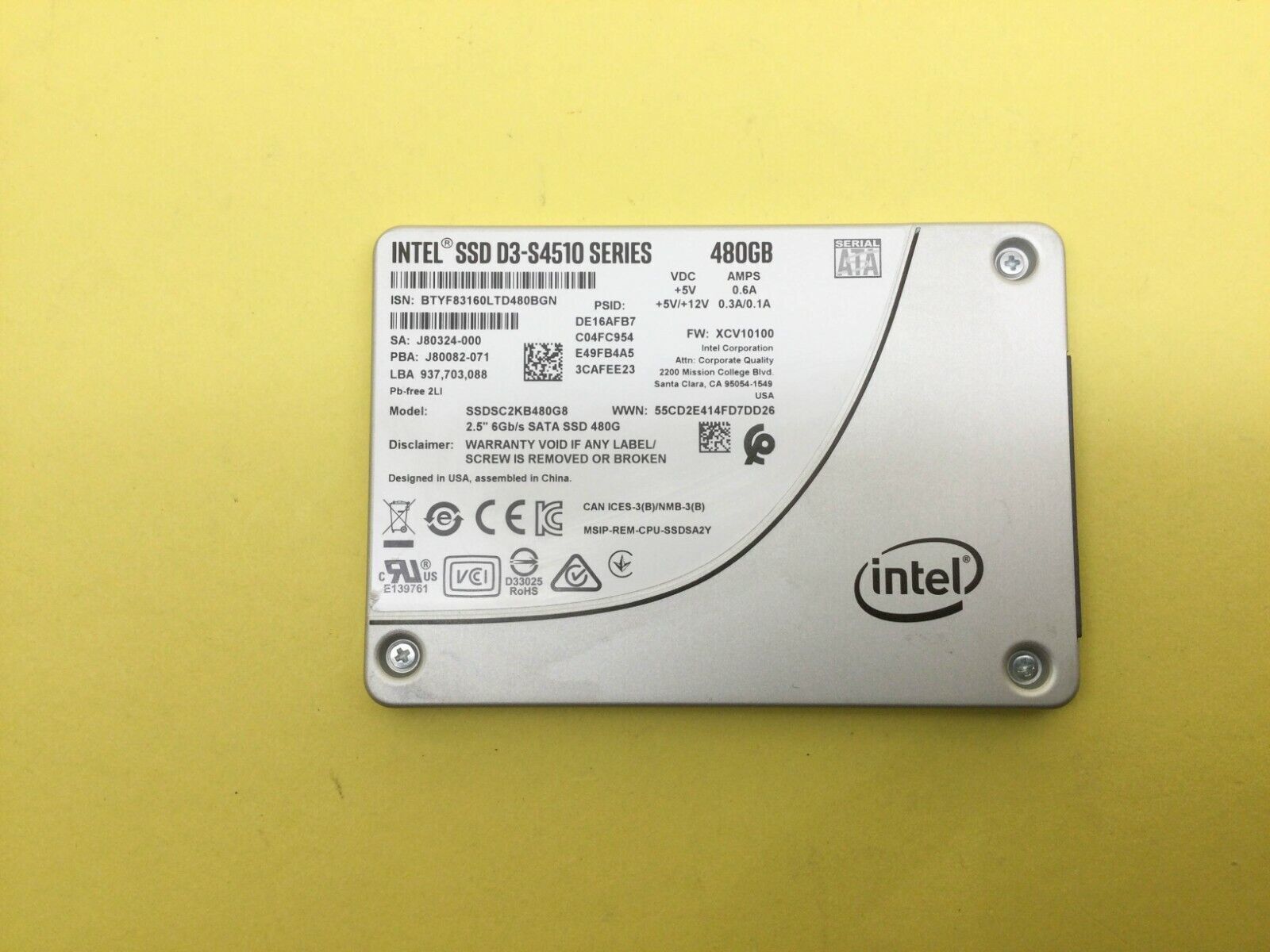 Intel D3-S4510 Series 480GB SATA 6Gb/s 2.5