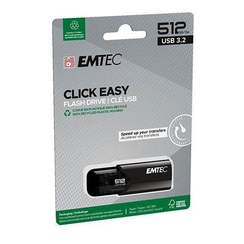 Emtec Dexxon B110 Click Easy 512GB USB 3.2 Flash Drive Black Capless 20mb/s