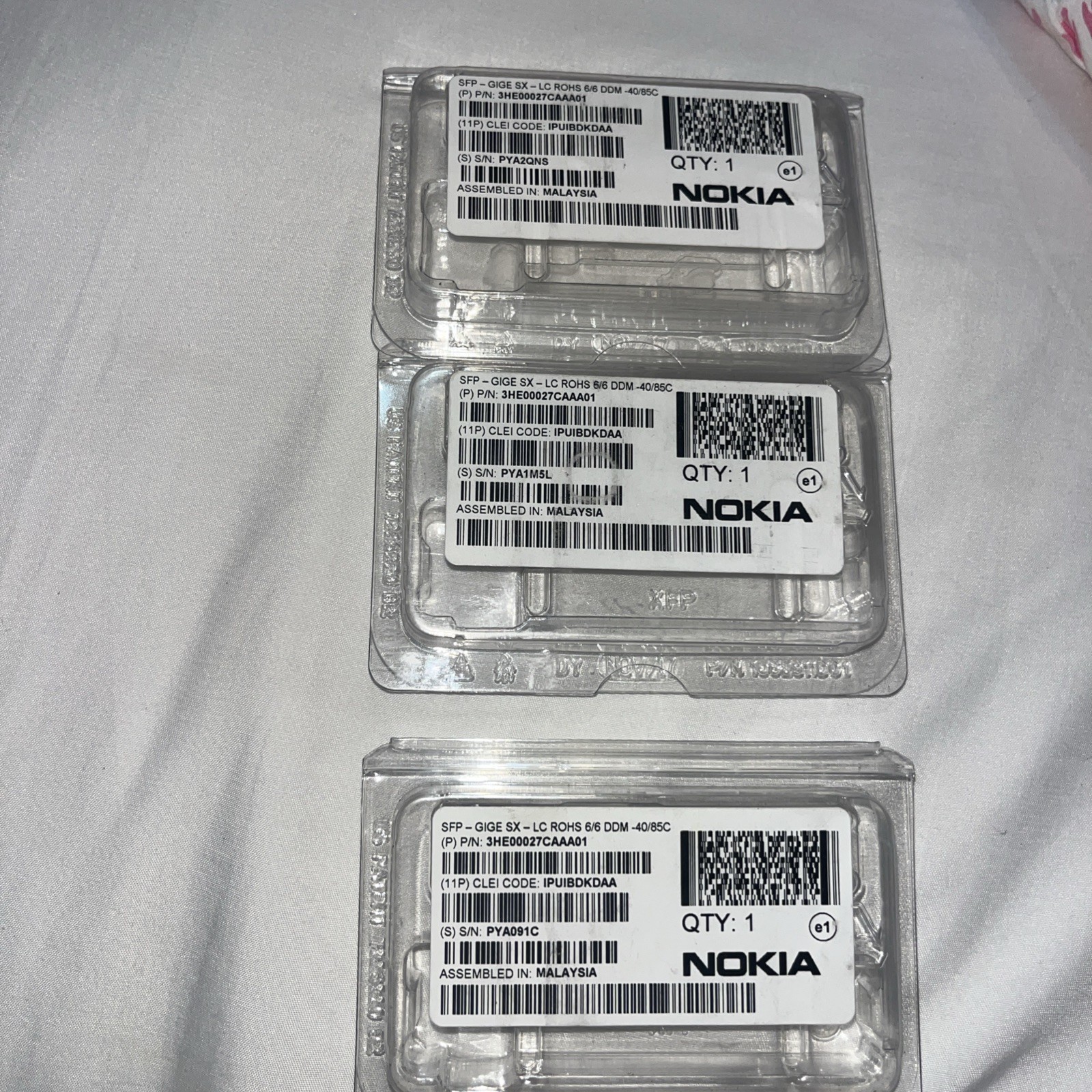 3 total Nokia 3HE00027CA 3HE00027CAAA01 SFP GIGE SX LC, ROHS 6/6, DDM, -40/85C