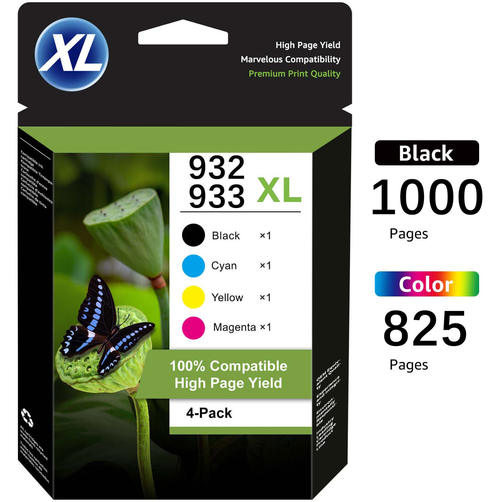 932XL 933XL Black Color Ink Cartridge compatible for HP OfficeJet 7510 7600 7612