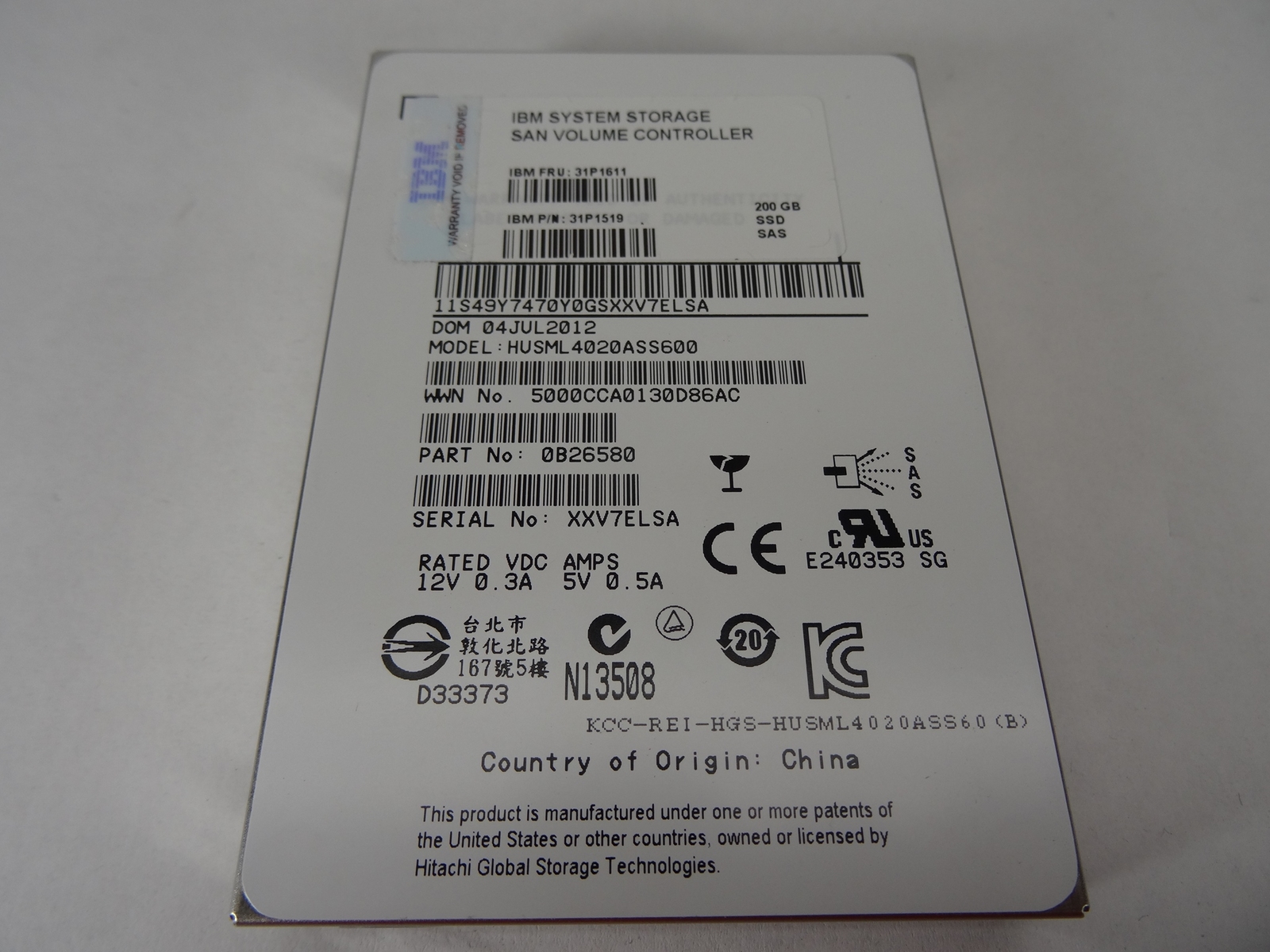 IBM 200GB 6G SAS SSD 2.5 HUSML4020ASS600 31P1611 31P1519 HGST HITACHI
