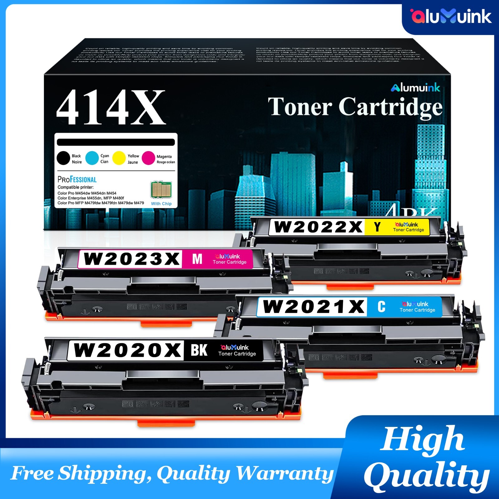 414A 414X Toner 4-Pack with Chip for HP MFP M479dw M479fdw M479 M479fdn Printers