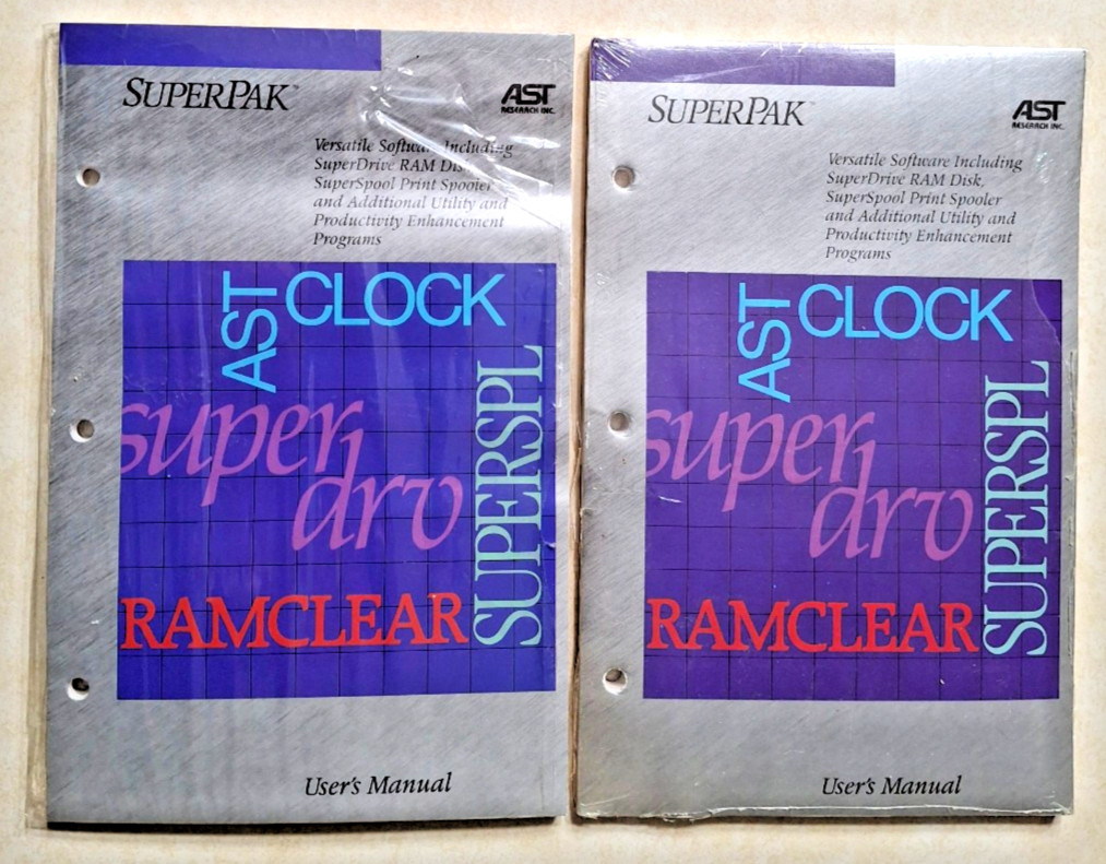 AST SuperPak Software User's Manual Vintage Computer NEW SEALED SuperDrive RAM
