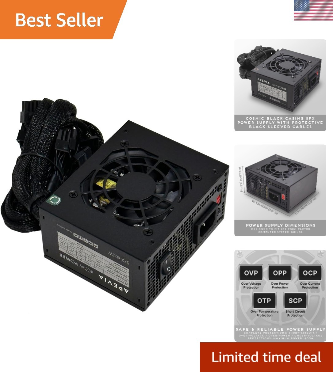Versatile SFX-AP400W 400W Power Supply - Ideal for Mini ITX & Micro ATX Systems