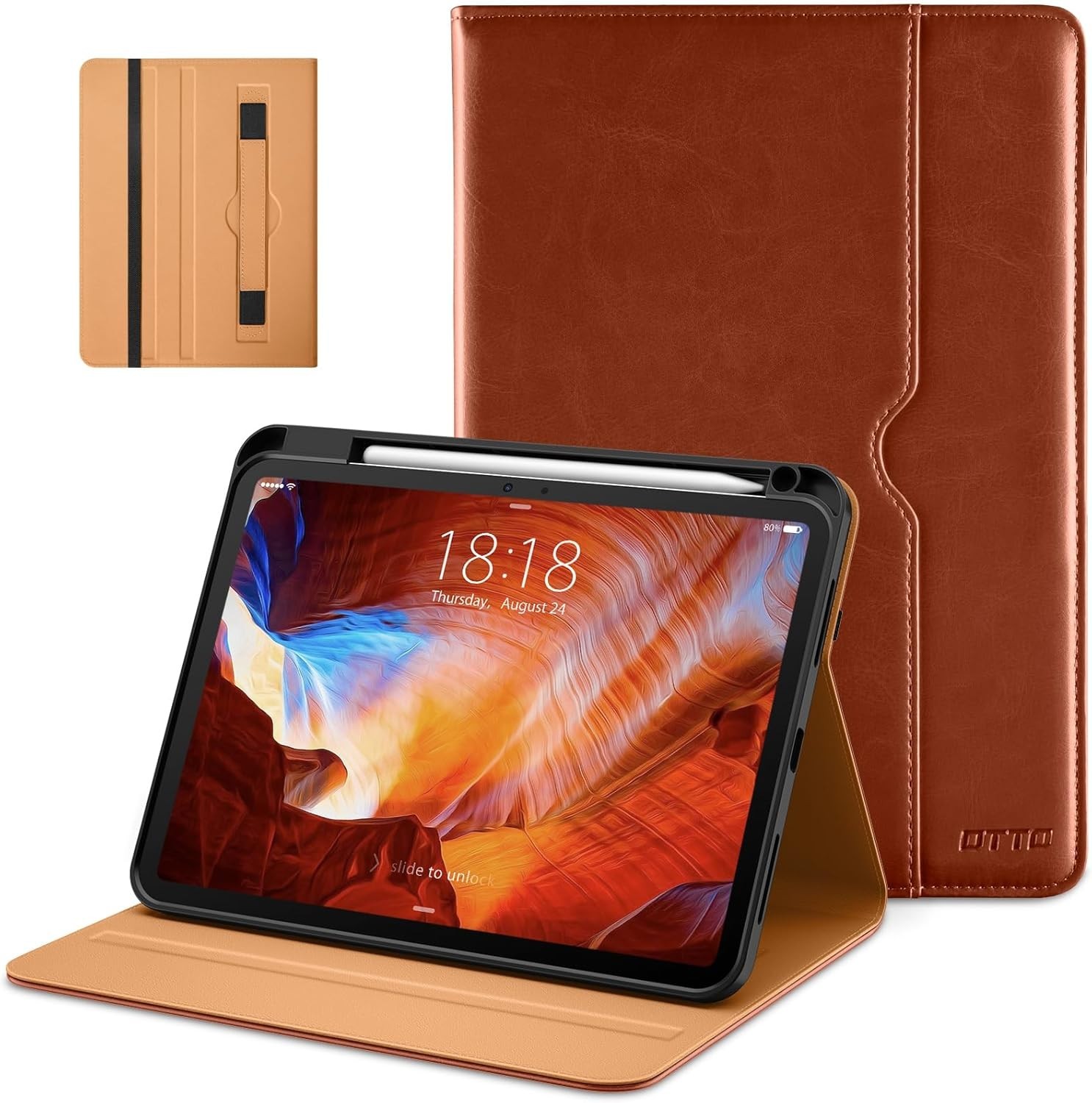 Leather Case for iPad Pro 11 inch Case M5 2025 / M4 2024, Premium Leather Brown