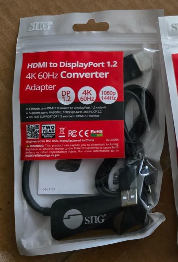 SIIG HDMI to DisplayPort 1.2 4K 60Hz Converter Adapter