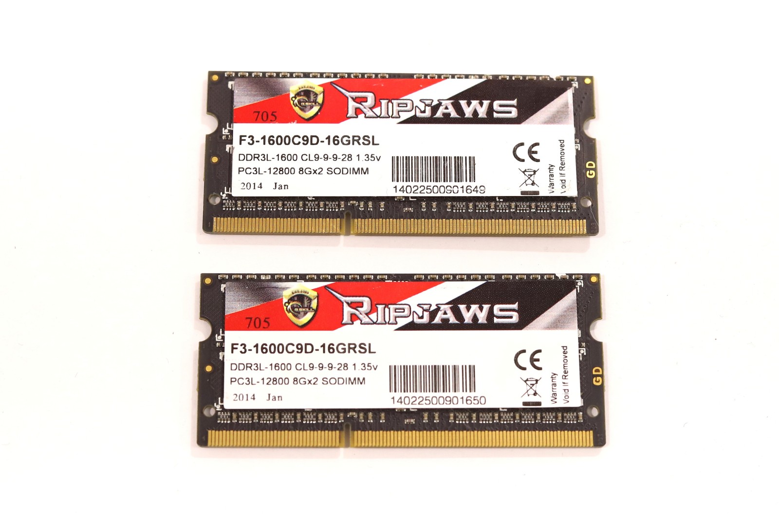 Lot of 2 G.SKILL 8GB PC3L-12800 DDR3-1600MHz Laptop Memory P/N:F3-1600C9D-16GRSL