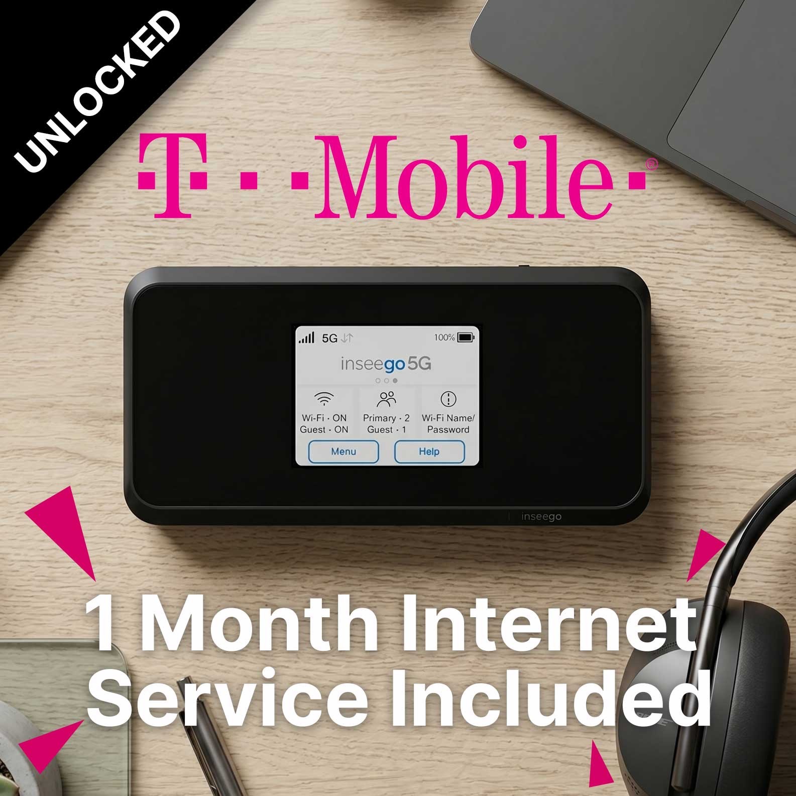 NEAT Inseego M2000 Black Unlocked 5G MiFi Mobile Hotspot Router + 1 Mo T-Mobile