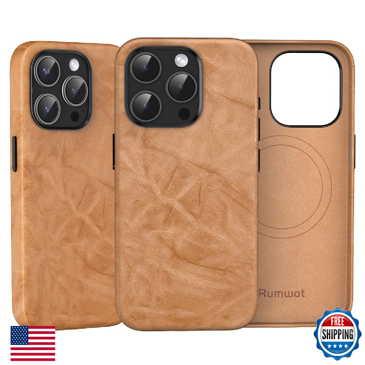 Rumwot Luxury Leather Case iPhone 15 Pro Max - Unique Floral MagSafe