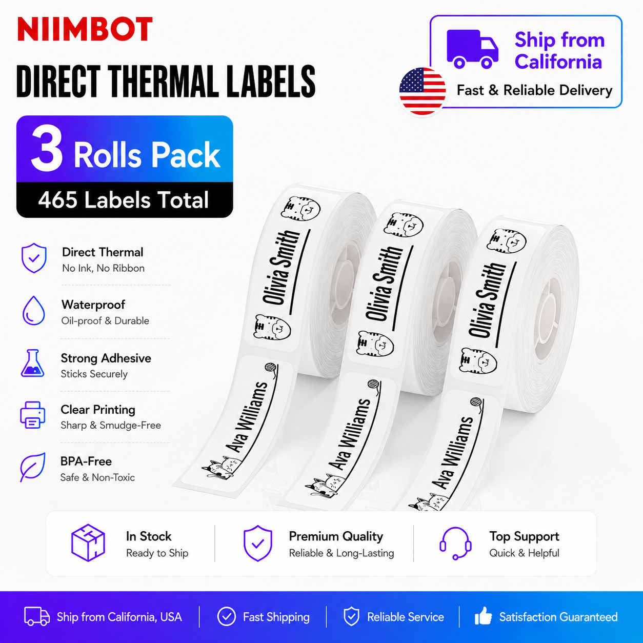 3PK NIIMBOT Thermal Label Maker Tape 12x40mm (0.47"x1.57") for D11 D110 D101