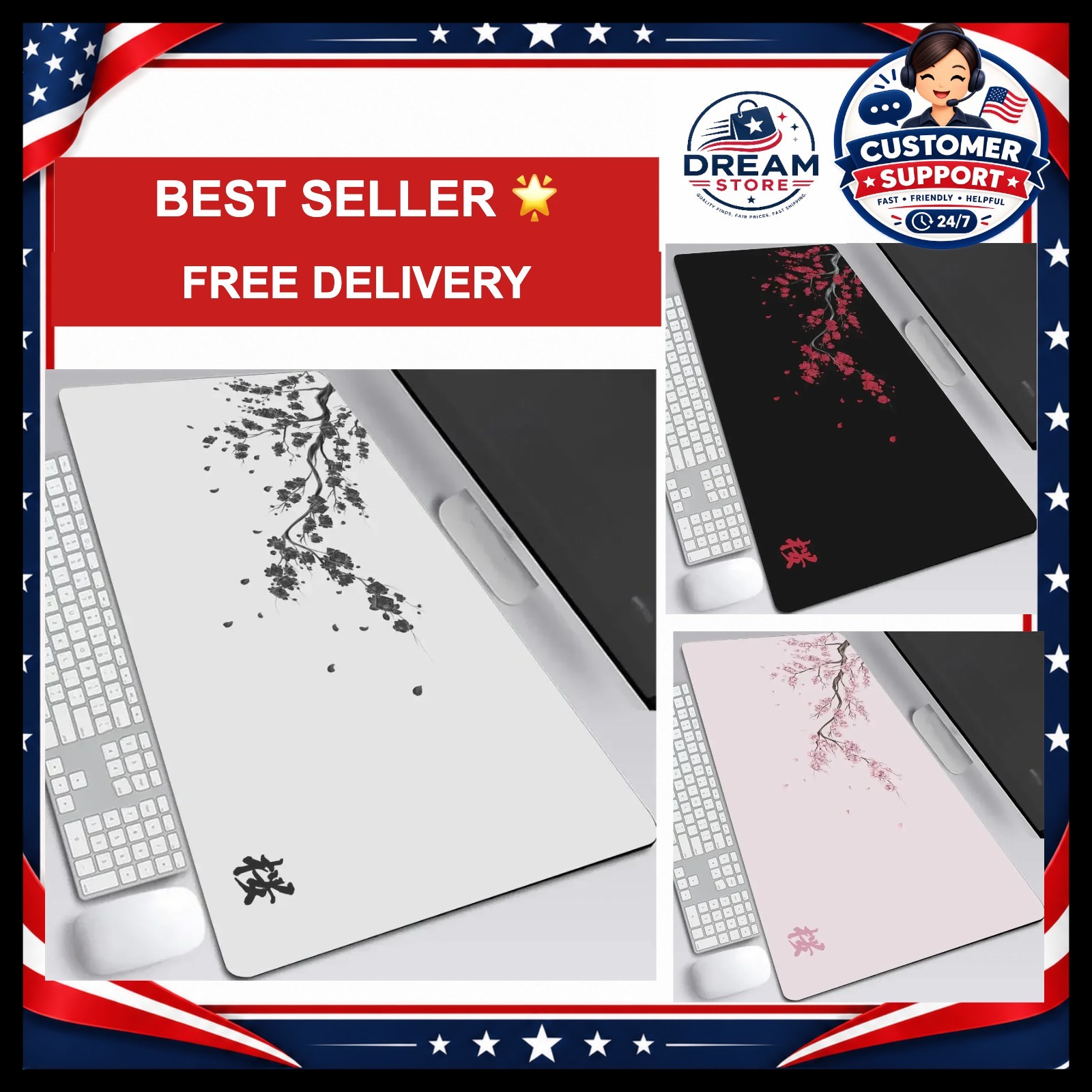 Japan Cherry Blossom Mouse Pad XXL Gray Laptops Gaming Deskmat Sakura Mousepad