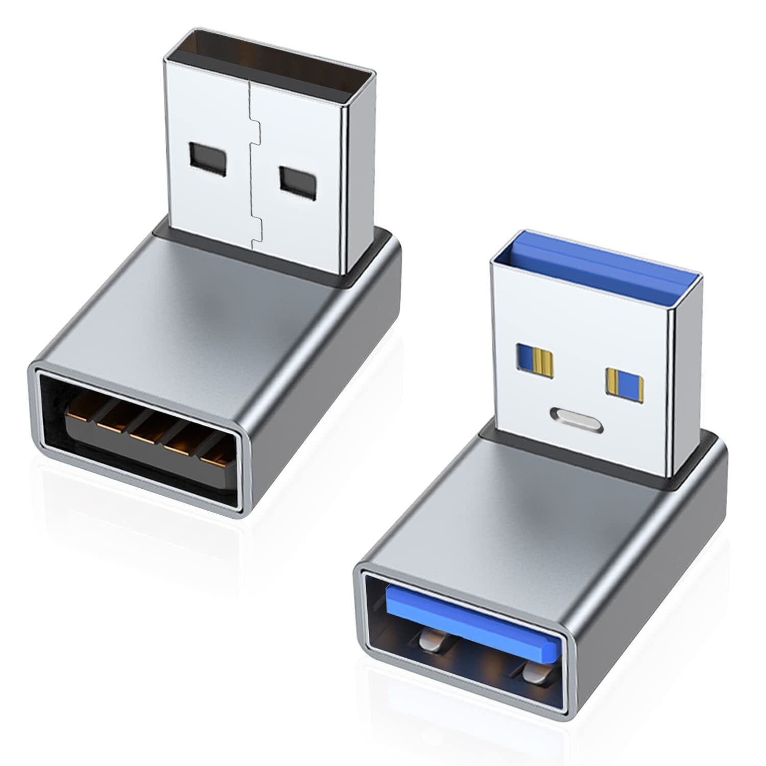 90 Degree USB 3.0 Adapter 2 Pack Upward Angle USB a Male to Female Converter Ex