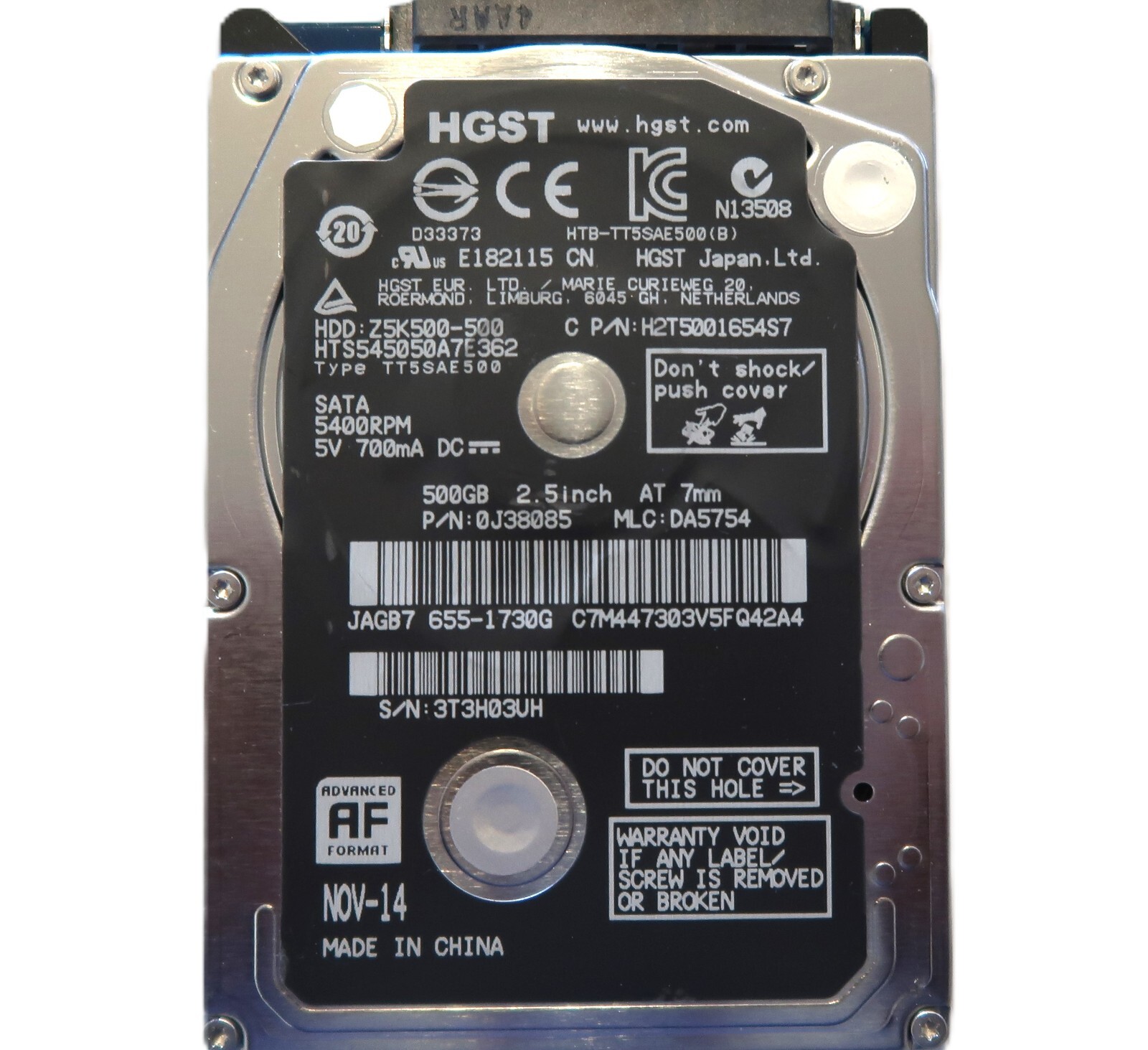 Hitachi HTS545050A7E362 0J38085 DA5754 China 500gb 2.5" Sata hard drive 2014