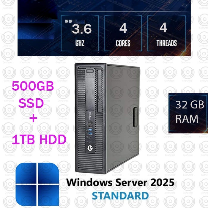 HP elite QUAD CORE 32GB RAM 500GB SSD + 1TB Windows server 2025 Standard