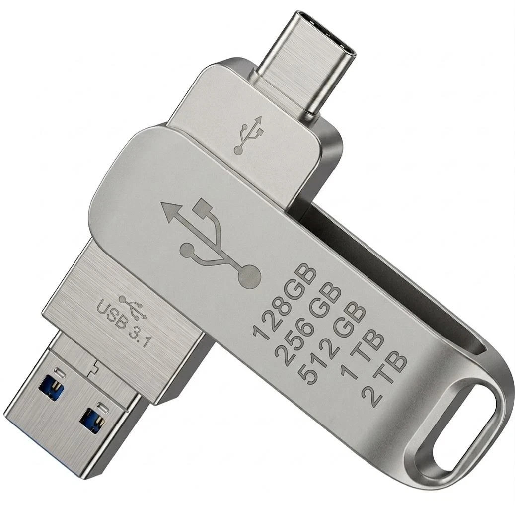 "2-in-1 USB 3.0 & Type-C Flash Drive, High Speed, Metal Rotating Design"