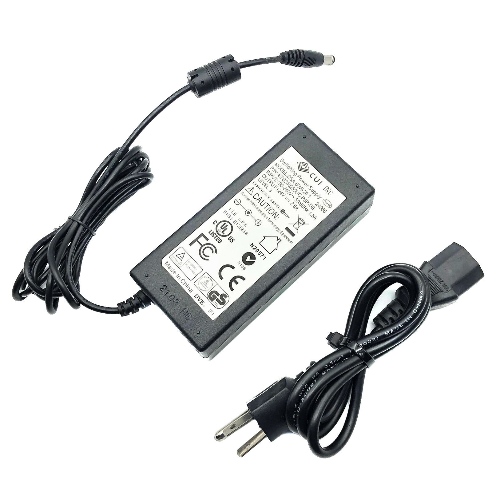Genuine CUI Inc 60W AC Power Adapter for Speakers 24V 2.5A
