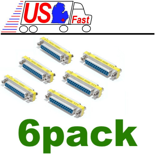 6x 25 Pin D-SUB DB25 Female to Female Mini Gender Changer Coupler Gold Plated