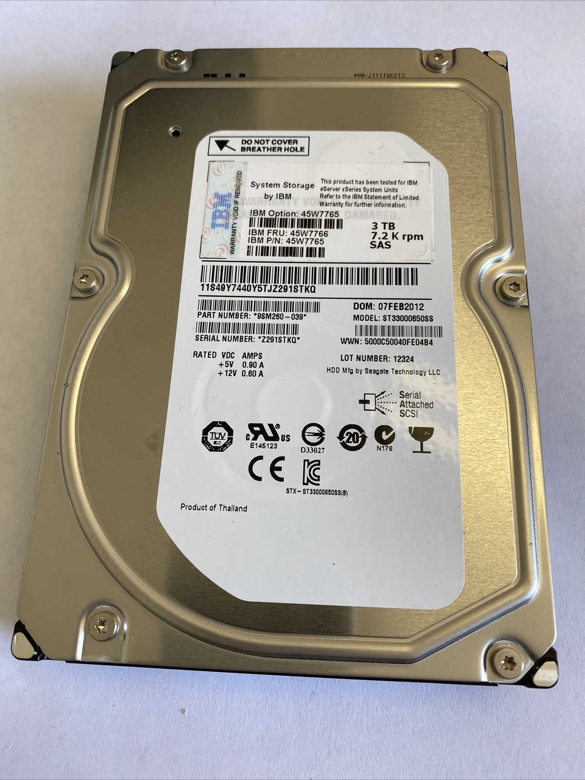 90Y8732  9SM260-039 IBM ST33000650SS 3TB 7.2KRPM 3.5" SAS HDD Hard Drive