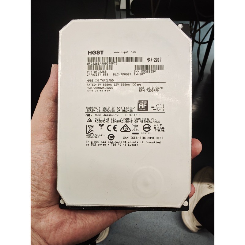 HGST 8TB 7.2K RPM SAS 12Gbps 3.5" Enterprise HDD HUH728080AL5200 0F23268 Tested
