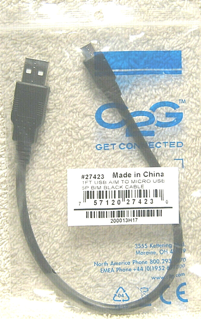 C2G 1FT USB 2.0 A TO MICRO-USB B CABLE - USB CABLE - PHONE CHARGING CABLE - NEW