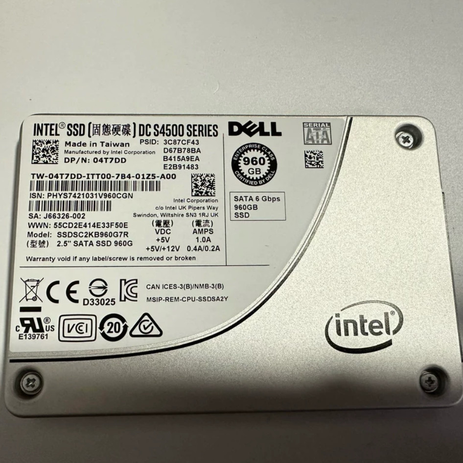 Dell 960GB SATA 6Gb/s 3D TLC 3 DWPD 2.5" SSD 4T7DD 04T7DD G13 For R630 R730 R620
