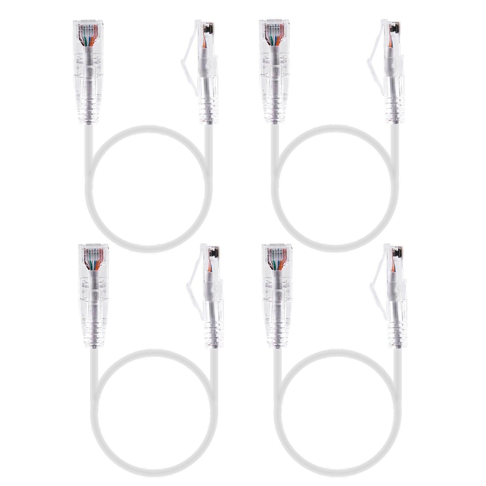 4PCS Cat6A Ethernet Cable, Snagless Short Shielded Network Cable, White (50 c...