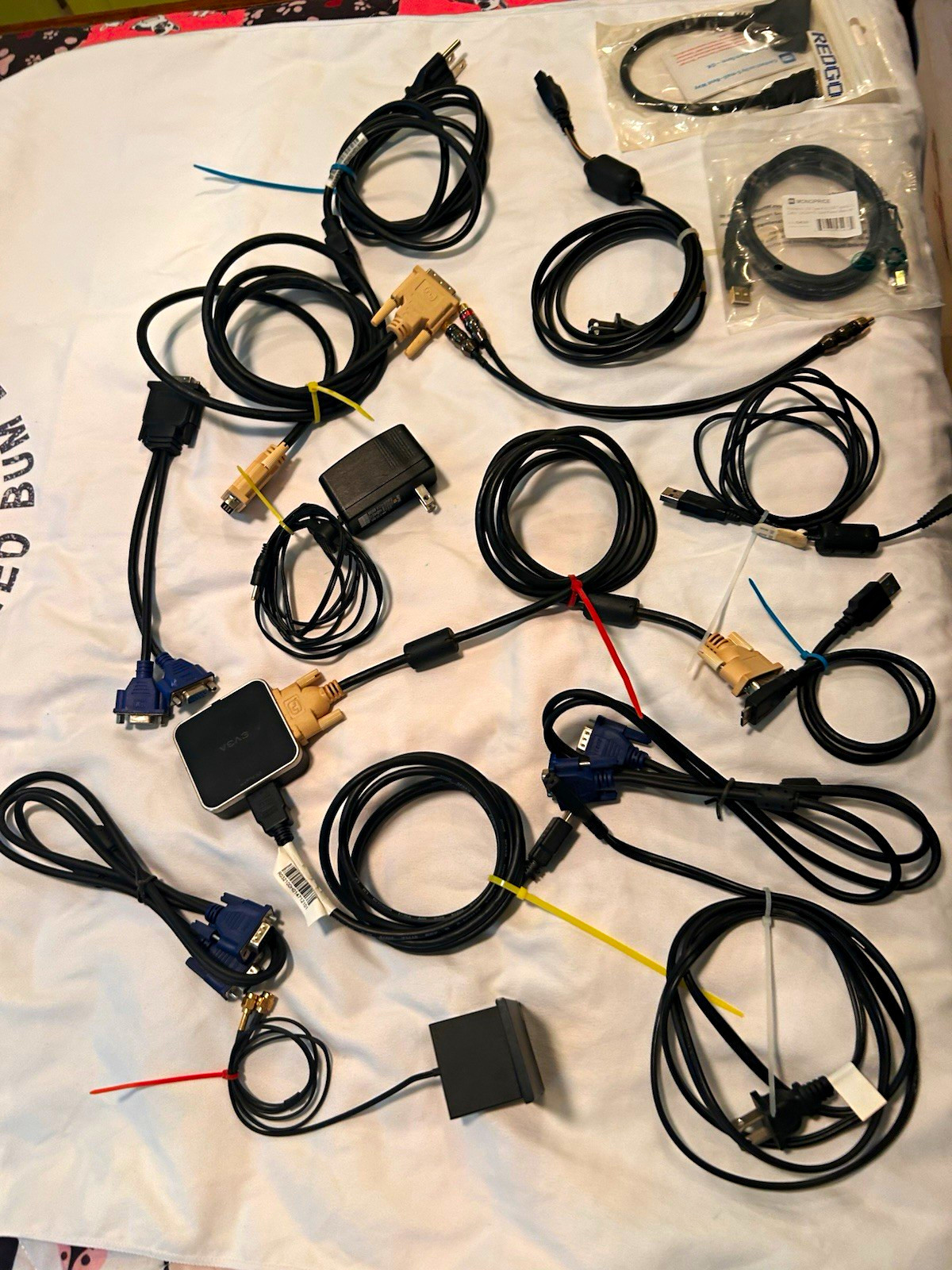 Assorted Electronics Tech Cable Lot UNTESTED Cords Adapters EVGA UV Plus AS IS