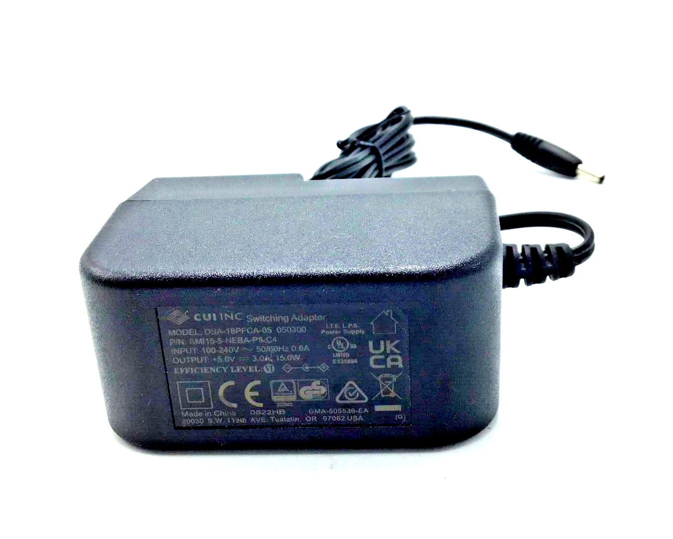 CUI INC Switching Adapter Power Supply, DSA-18PFCA-05 050300, 5V 3A, Genuine