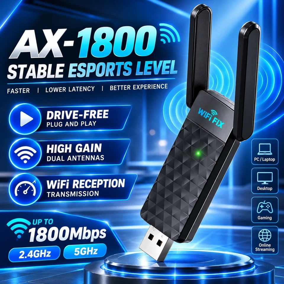 WiFi 6 USB Adapter AX1800 5G/2.4G Dual Band Wireless Network Card Windows 10 11