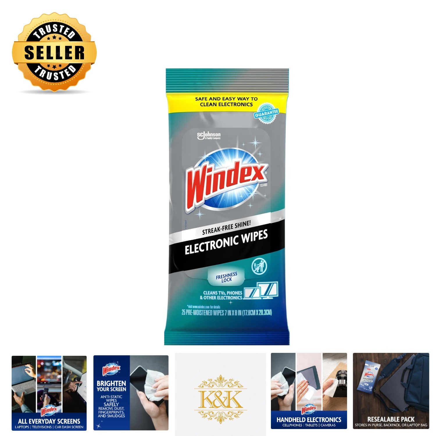 Gentle Anti-Static Electronic Cleaning Wipes for Streak-Free Screens - 25 Count