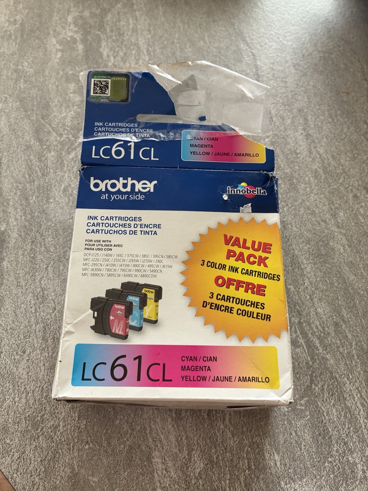 OEM - BROTHER LC61CL COLOR INK CARTRIDGES - CYAN MAGENTA YELLOW Open Box 4/27