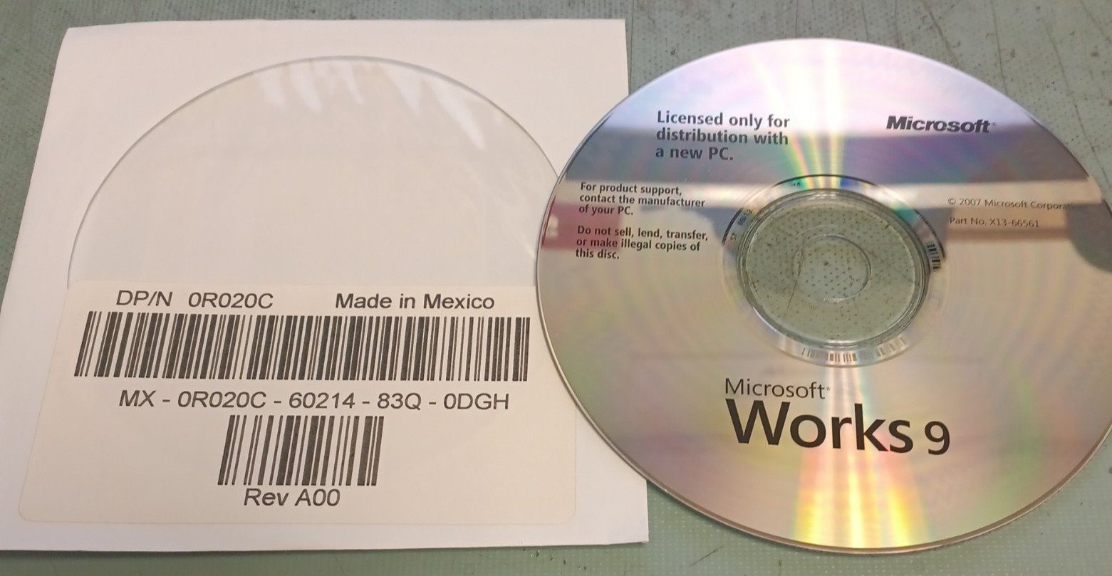 Microsoft WORKS 9 Software CD-ROM New PC Distribution Version X13-66561 (2007)