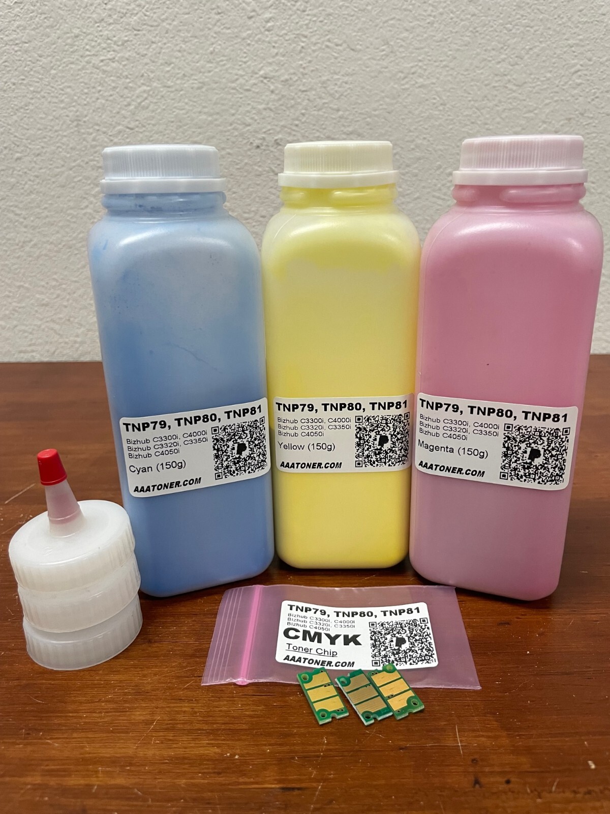 3 CMY Toner Refill for Konica Minolta Bizhub (TNP79, TNP80, TNP81) + 3 Chips
