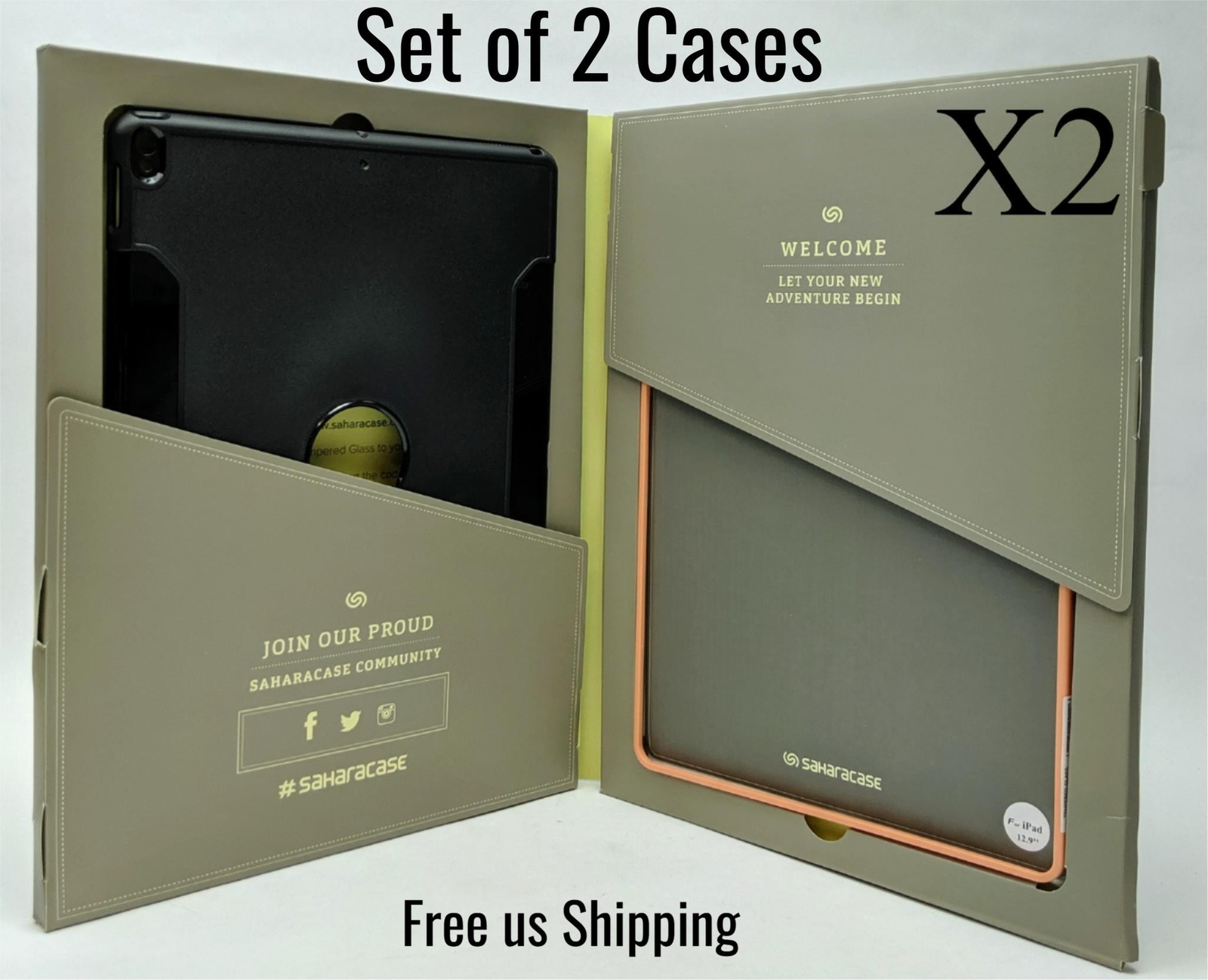 SaharaCase iPad Pro 12.9 Case & Screen Protector Kit Black Folio Cover Set of 2