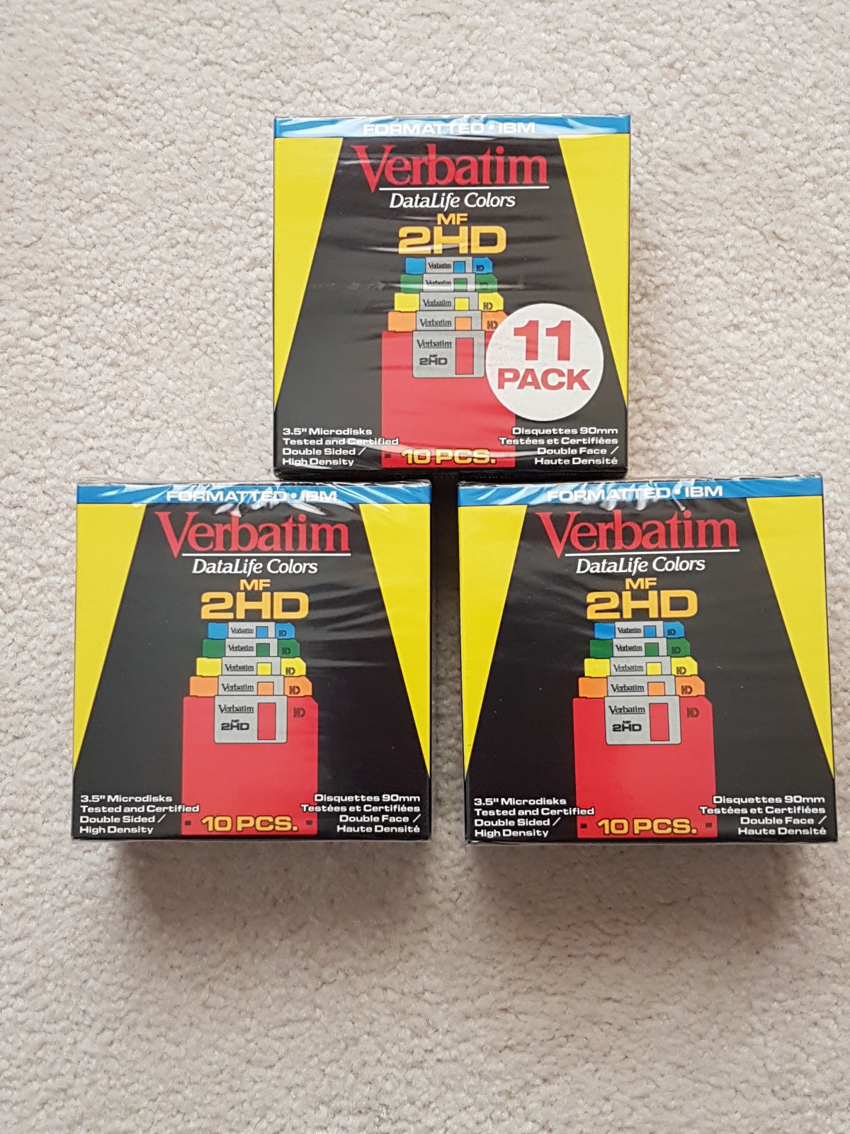 3 Sealed Packs VTG Verbatim Datalife Colors MF2HD High Density 3.5" Microdisks