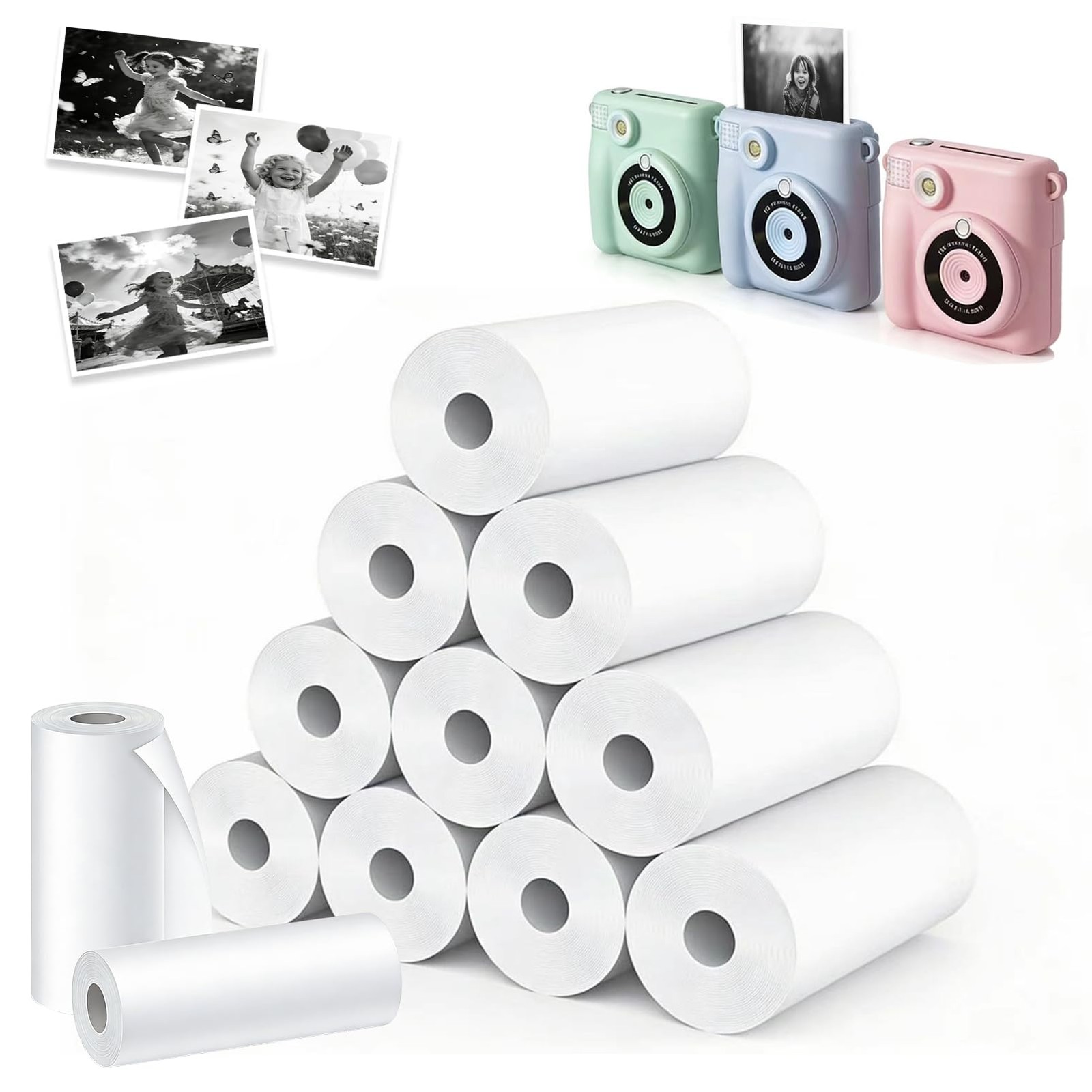 12 Rolls Kids Instant Camera Refill Paper, BPAFree 57x25mm Thermal Photo Pape...
