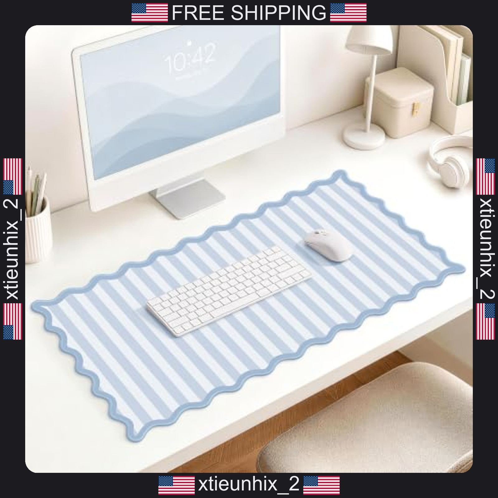 Desk Mat 31.5 x 15.8 inches Scalloped Edge Mouse Pad for Office & Gaming