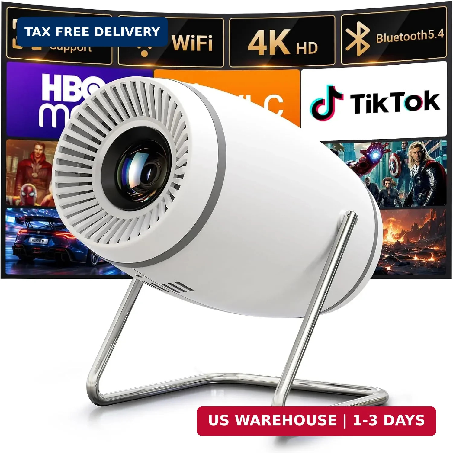 [Built-in APPS]Mini Projector With Wifi And Bluetooth, 1080P 4K Support Portable