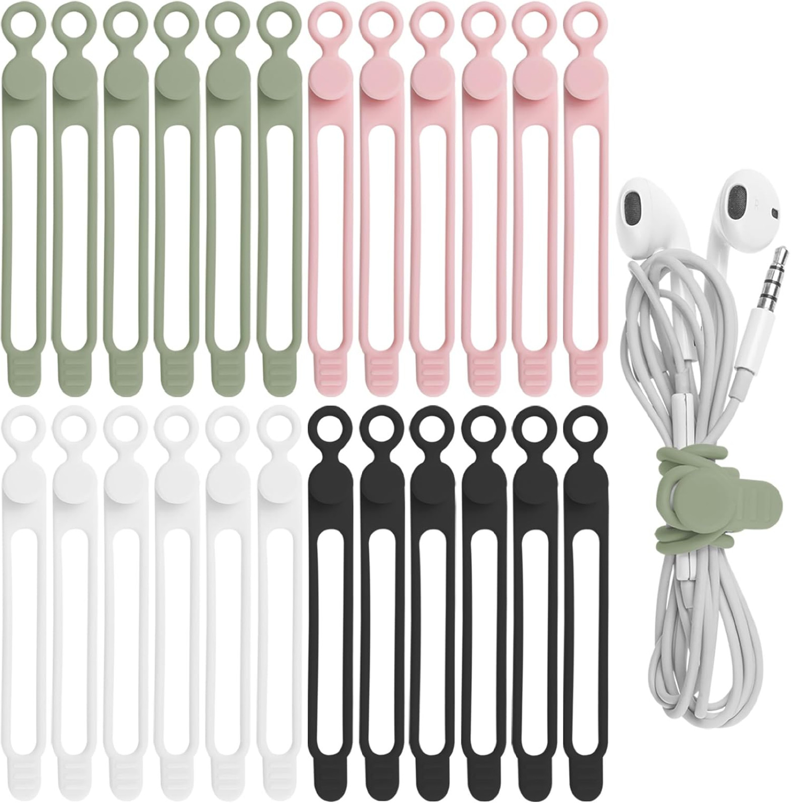 Nearockle 24Pcs Silicone Cable Straps Cord Organizer for Bundling Earphone, Phon