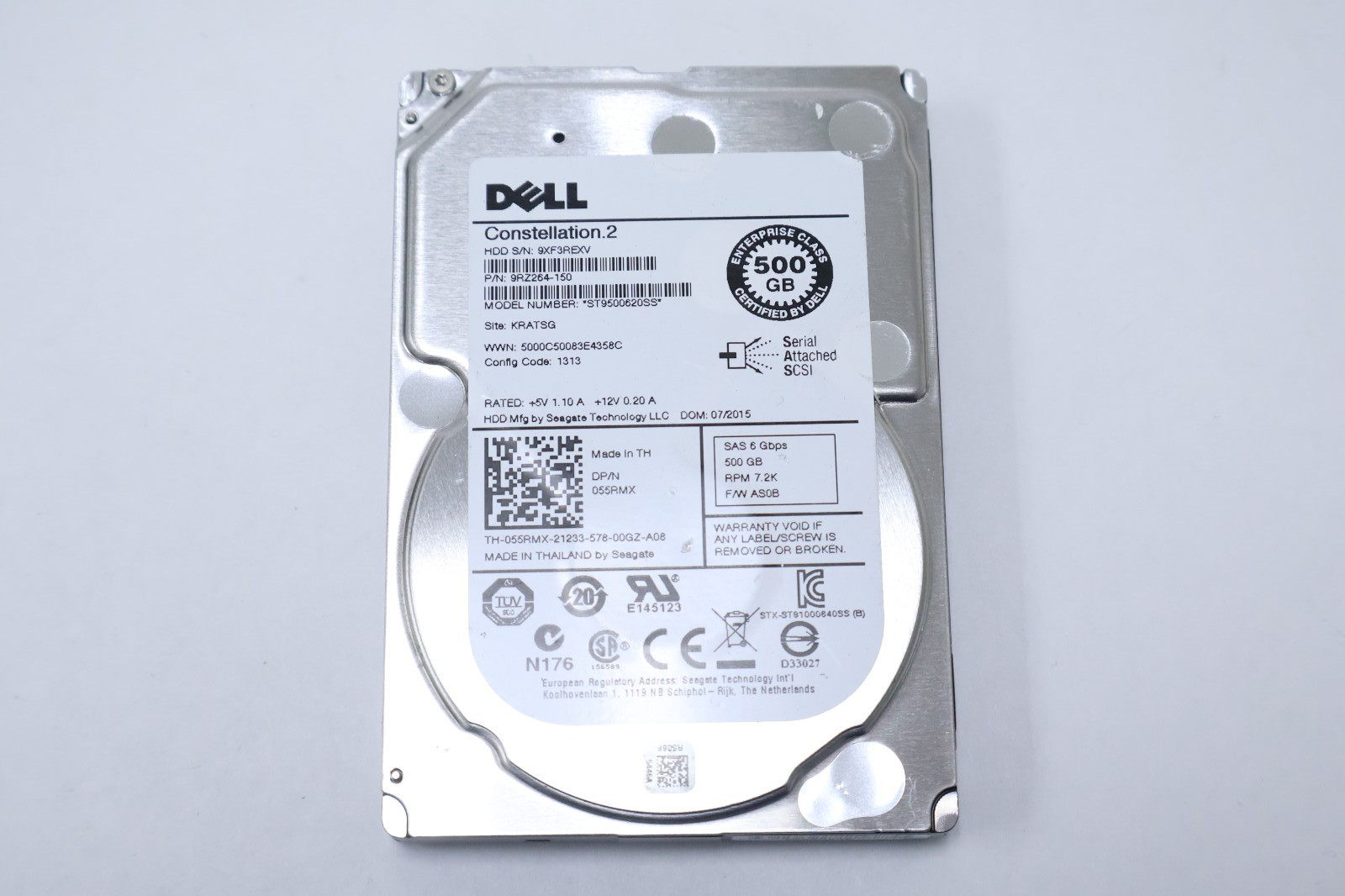 Dell Constellation.2 500GB 7.2K RPM 6Gbp/s SAS HDD | 9RZ264-150 - ST9500620SS