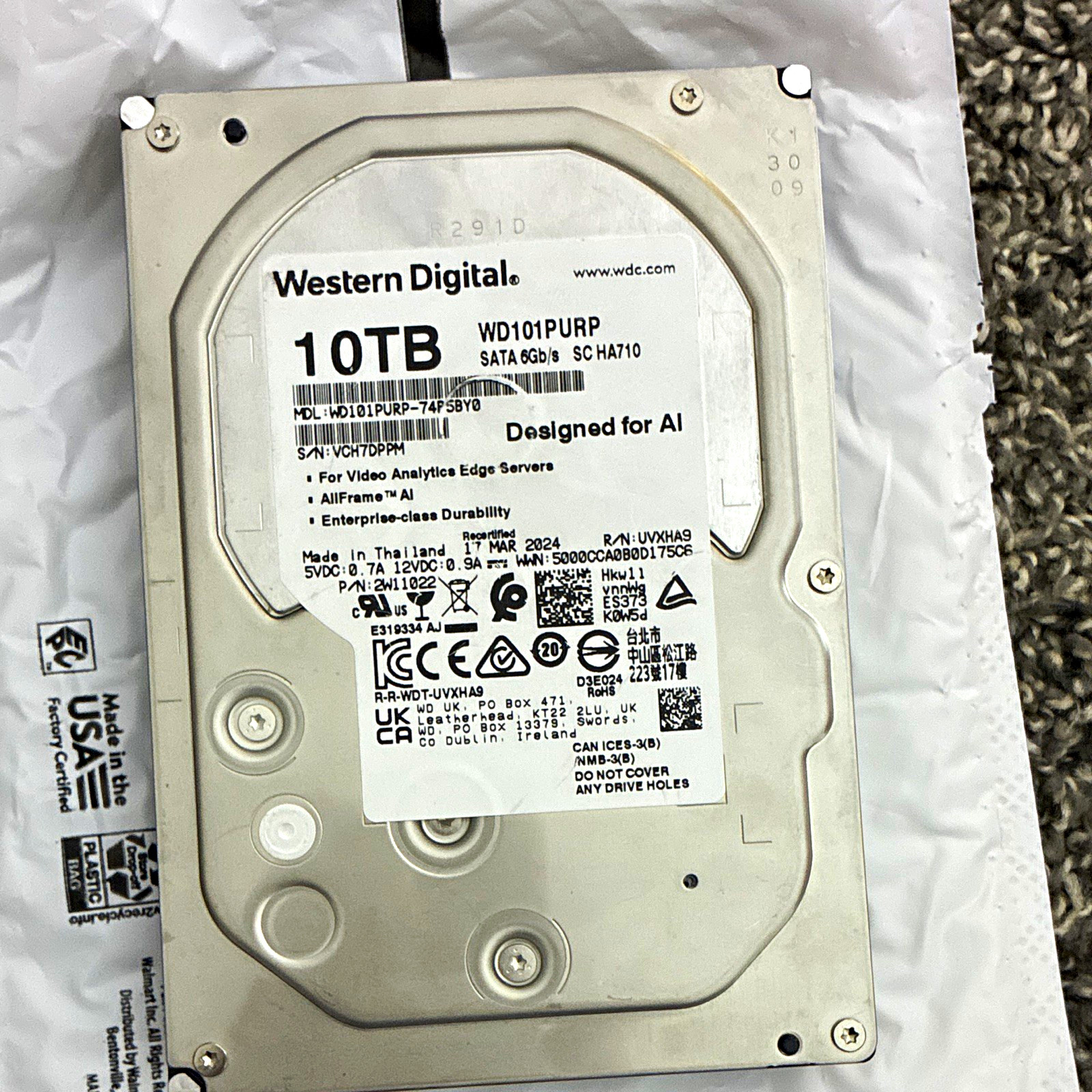 WD Purple 10TB Surveillance Internal Hard Drive 3.5" SATA WD101PURP