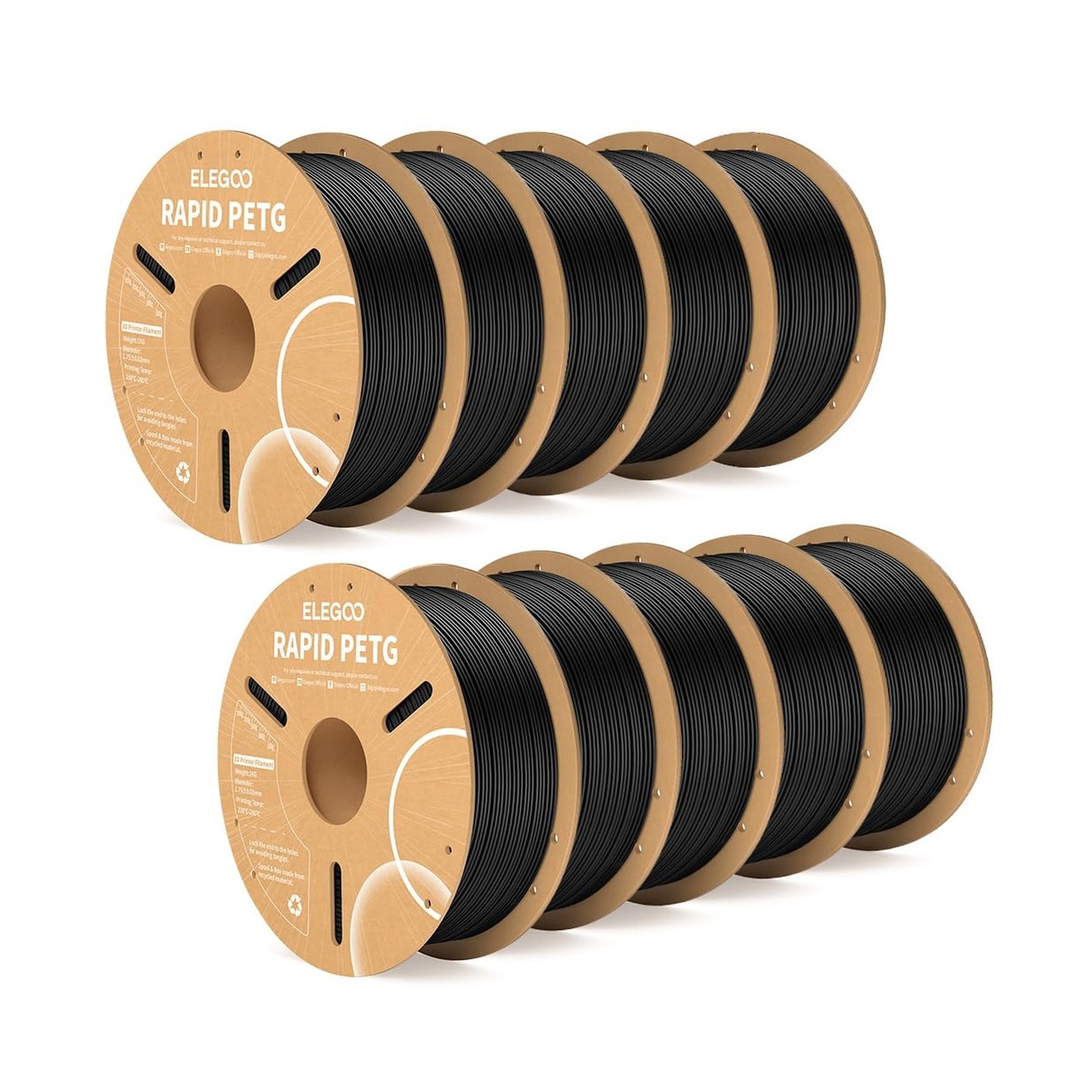 ELEGOO Rapid PETG 3D Printer Filament 1.75mm Black 10KG Bulk