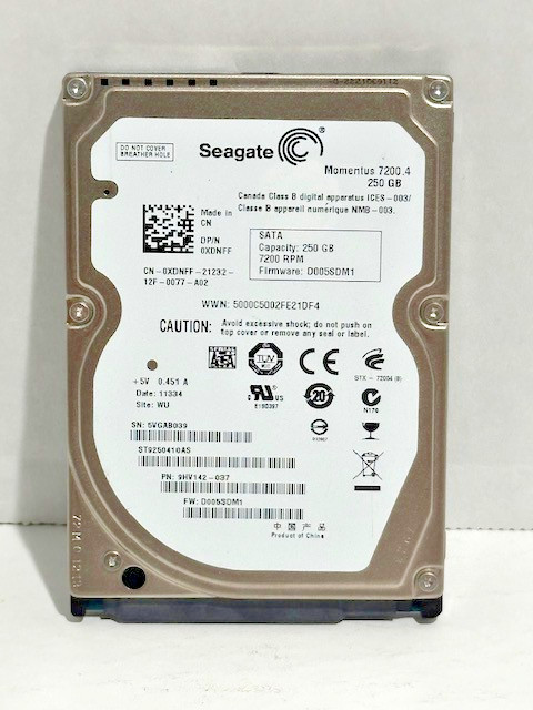 Seagate Momentus 7200.4 250GB 2.5" SATA HDD ST9250410AS 7200RPM Tested Good