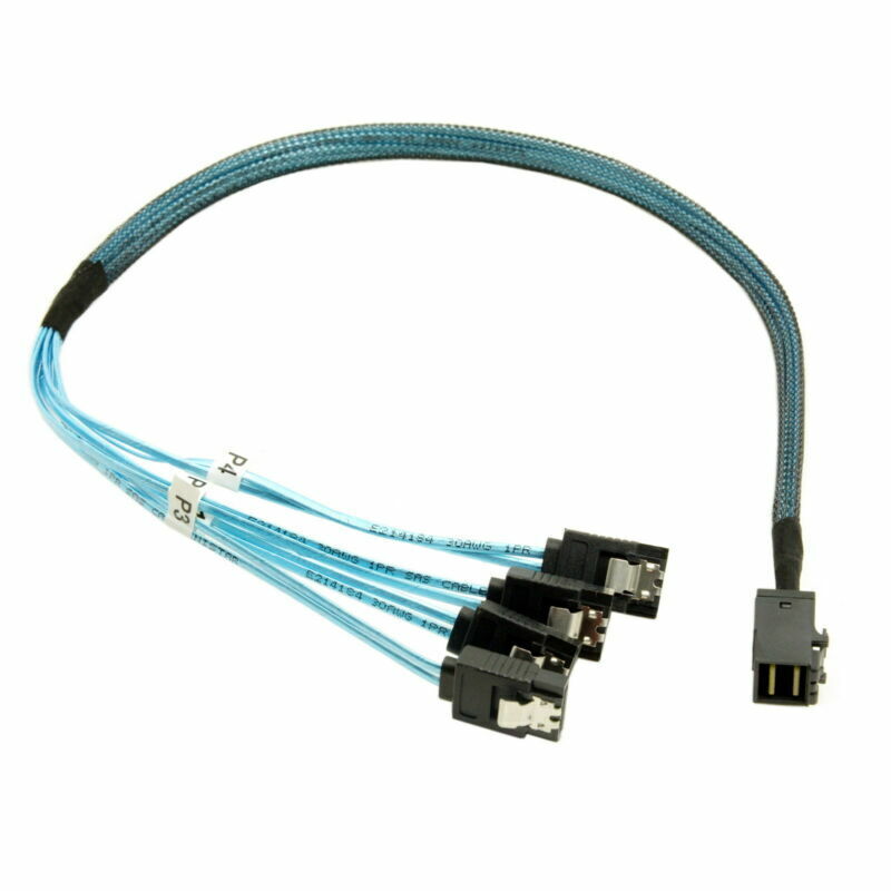 Cablecy Internal Mini SAS HD SFF-8643 Host to 4 SATA 7pin Target Hard Disk Cable