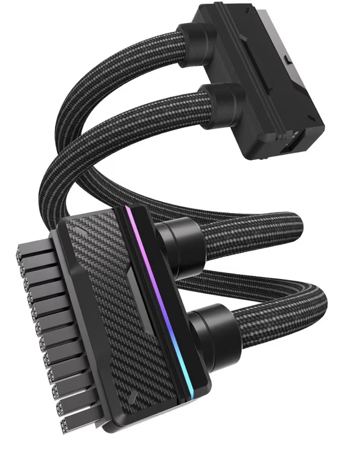 Black ARGB 16AWG ATX 24Pin PC PSU Power Extension Cable DualTube Management