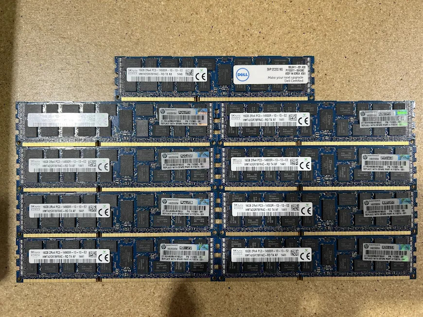 LOT OF 9-SK Hynix 16GB 2Rx4 PC3-14900R-13-13-E2 (16X9=144GB) ECC Reg Server RAM