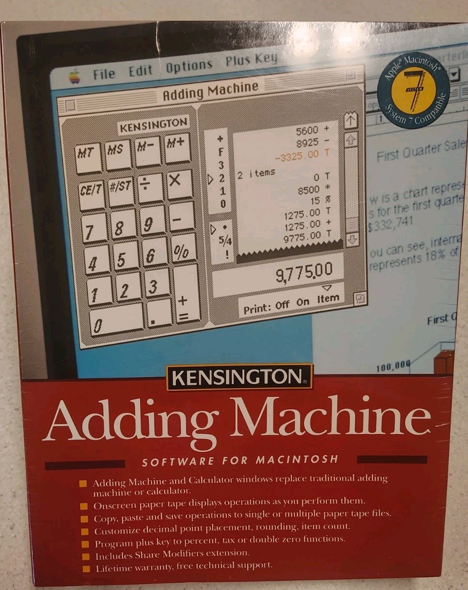 Kensington Adding Machine Software For Macintosh System 7 Vintage New Sealed 💾