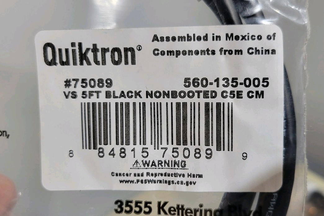 Lot of 38 New 5' foot Black Non-Booted Cat 5e Patch Cables Quiktron/Legrand 