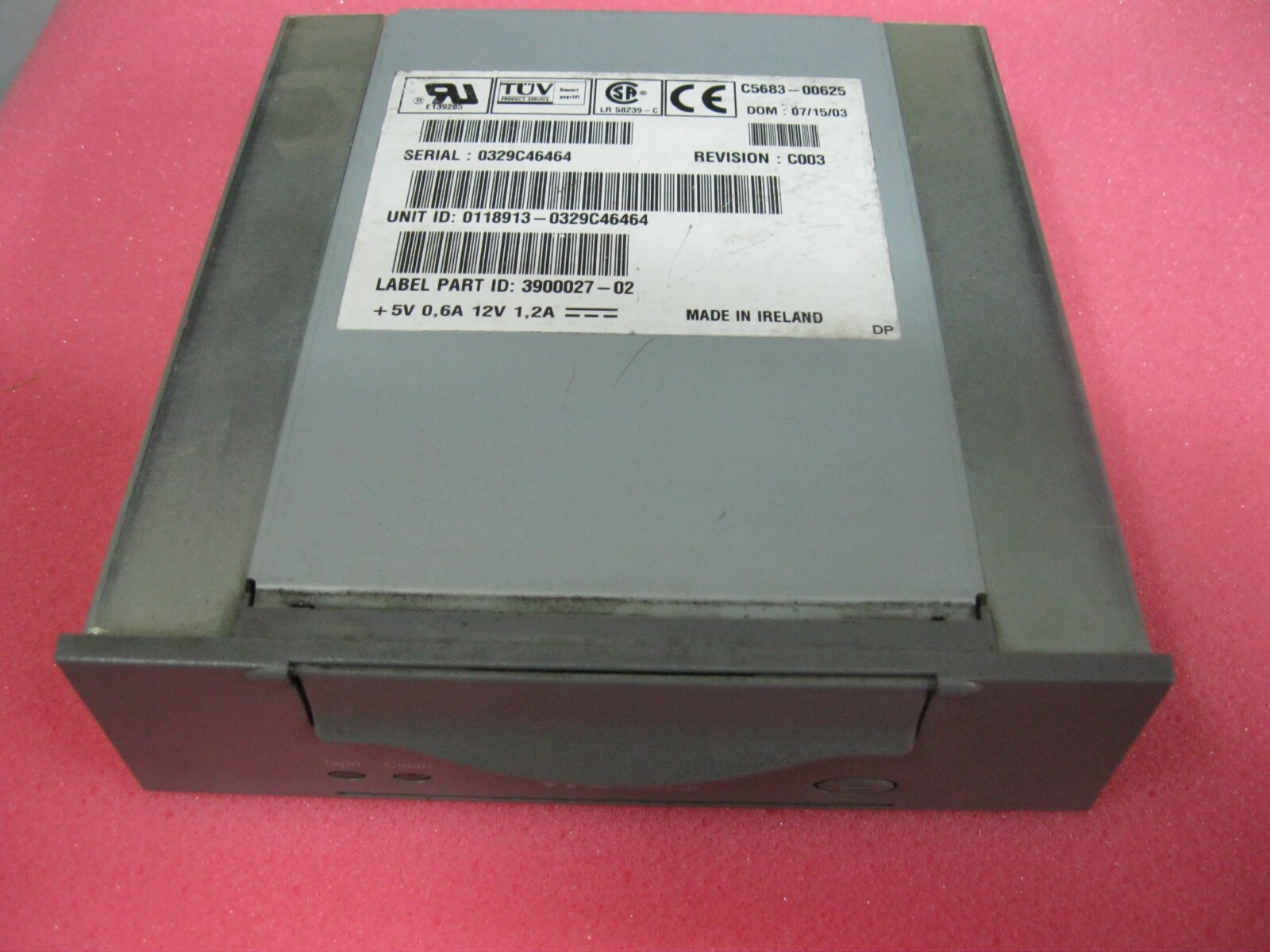 Sun DDS4 390-0027 DAT 4mm Tape Drive, Grey Bazel  C5683-00625