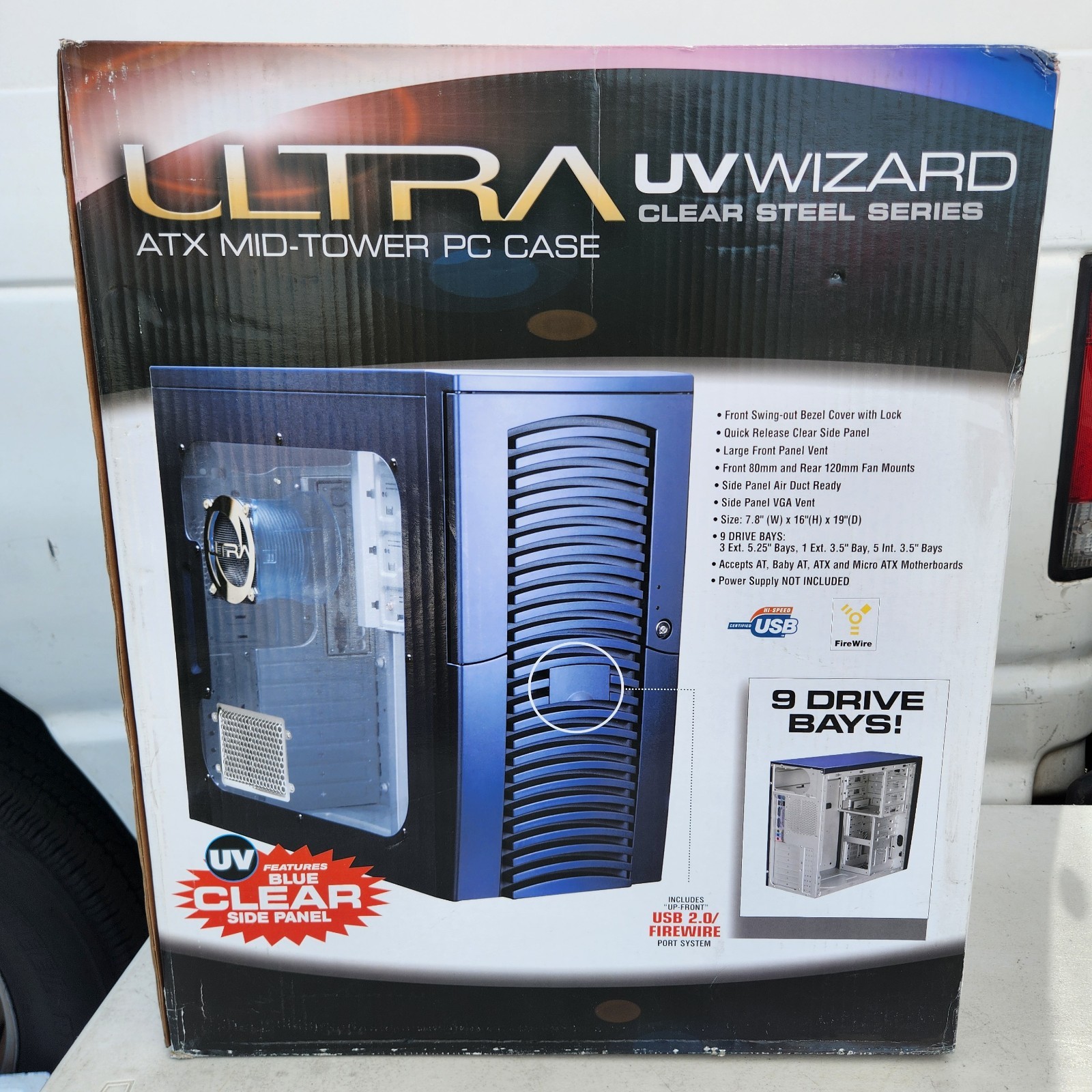 Ultra UV Wizard ULT31586 MS Black ATX PC Case Clear Side Panel Vintage NOS
